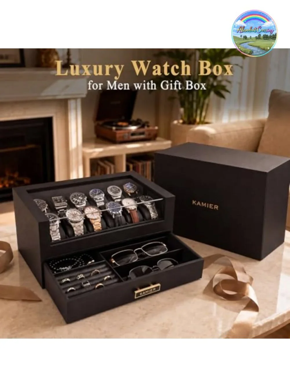 12 Slot Wooden Watch Case with Drawer Luxury Storage Box